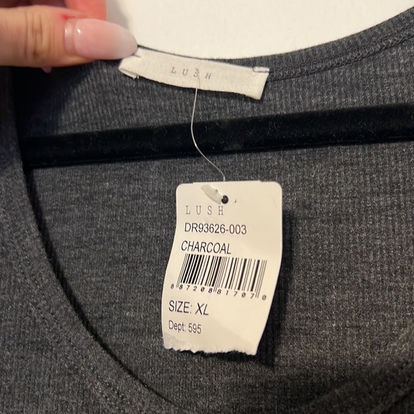 Lush Charcoal Ribbed Henley Long Sleeve Dress - Picture 4 of 10